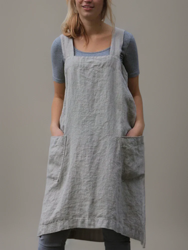 Cotton Apron Dress with Pockets, Cross Back Design, Versatile Pinafore Apron for Cooking and Crafting - Image 8