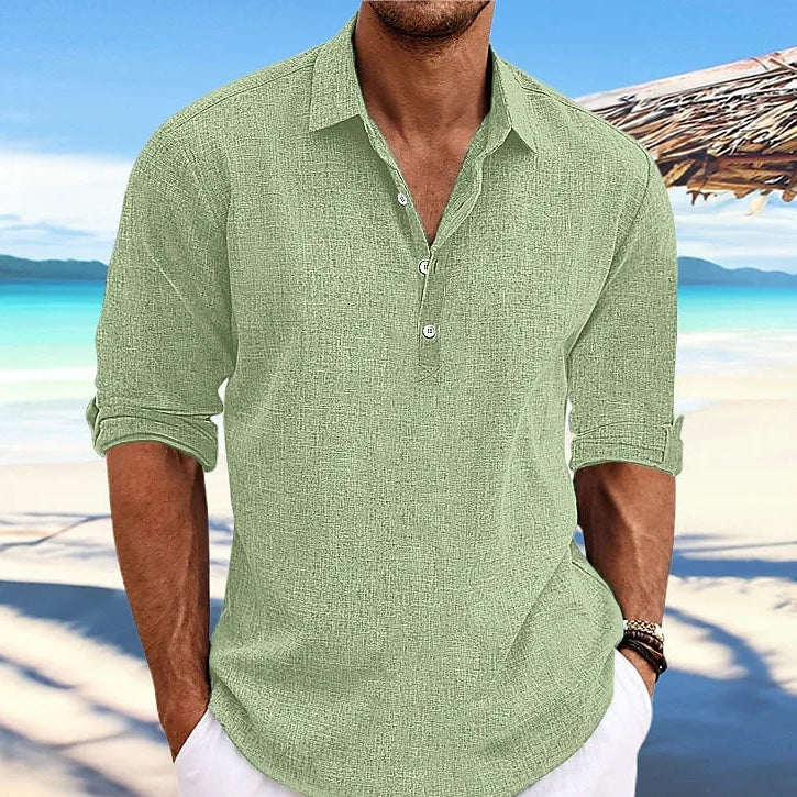 Cotton Linen Long Sleeve Casual Beach Shirt - Turn-Down Collar Social Blouse for Streetwear - Image 3