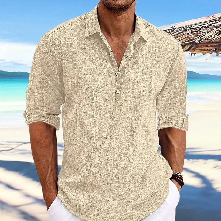 Cotton Linen Long Sleeve Casual Beach Shirt - Turn-Down Collar Social Blouse for Streetwear - Image 4