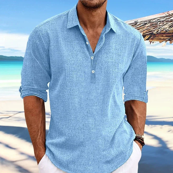 Cotton Linen Long Sleeve Casual Beach Shirt - Turn-Down Collar Social Blouse for Streetwear - Image 5