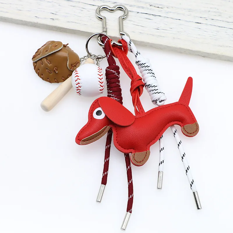 Dachshund Pu Leather Bag Charm Baseball Keychain Gift - Image 10