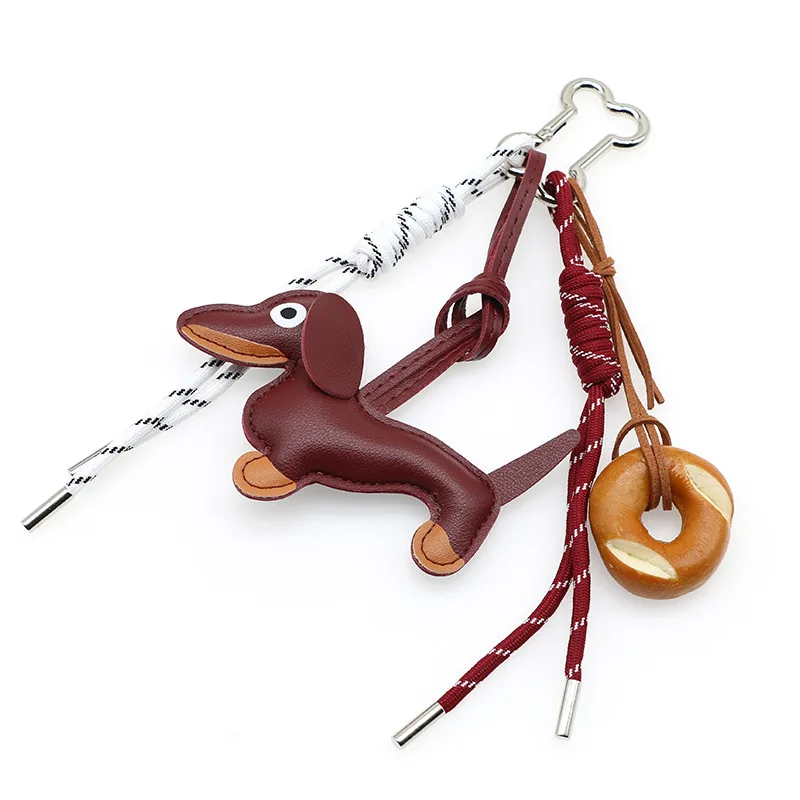 Dachshund Pu Leather Bag Charm Baseball Keychain Gift - Image 26