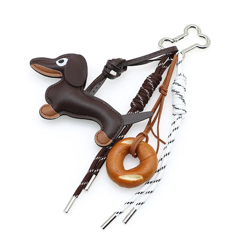 Dachshund Pu Leather Bag Charm Baseball Keychain Gift - Image 29