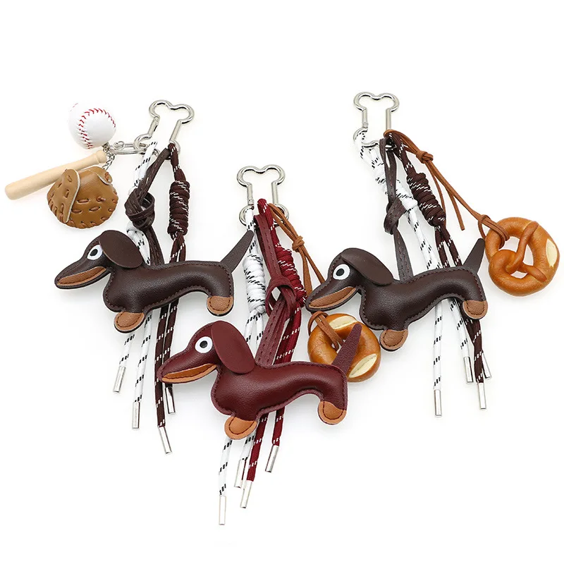 Dachshund Pu Leather Bag Charm Baseball Keychain Gift - Image 3