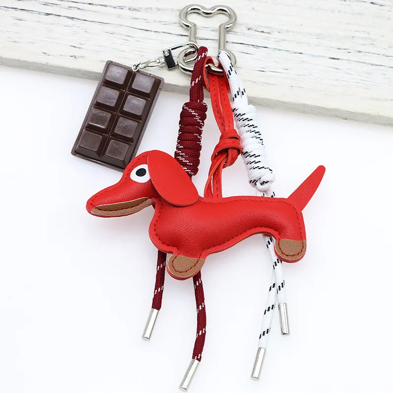 Dachshund Pu Leather Bag Charm Baseball Keychain Gift - Image 33