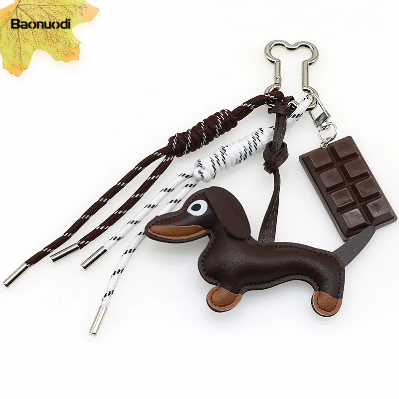 Dachshund Pu Leather Bag Charm Baseball Keychain Gift - Image 4