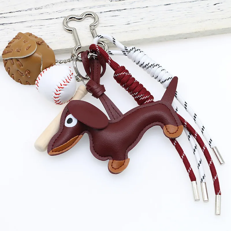 Dachshund Pu Leather Bag Charm Baseball Keychain Gift - Image 7