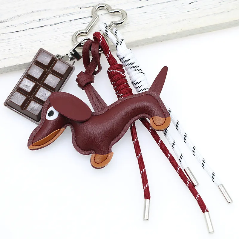 Dachshund Pu Leather Bag Charm Baseball Keychain Gift - Image 8