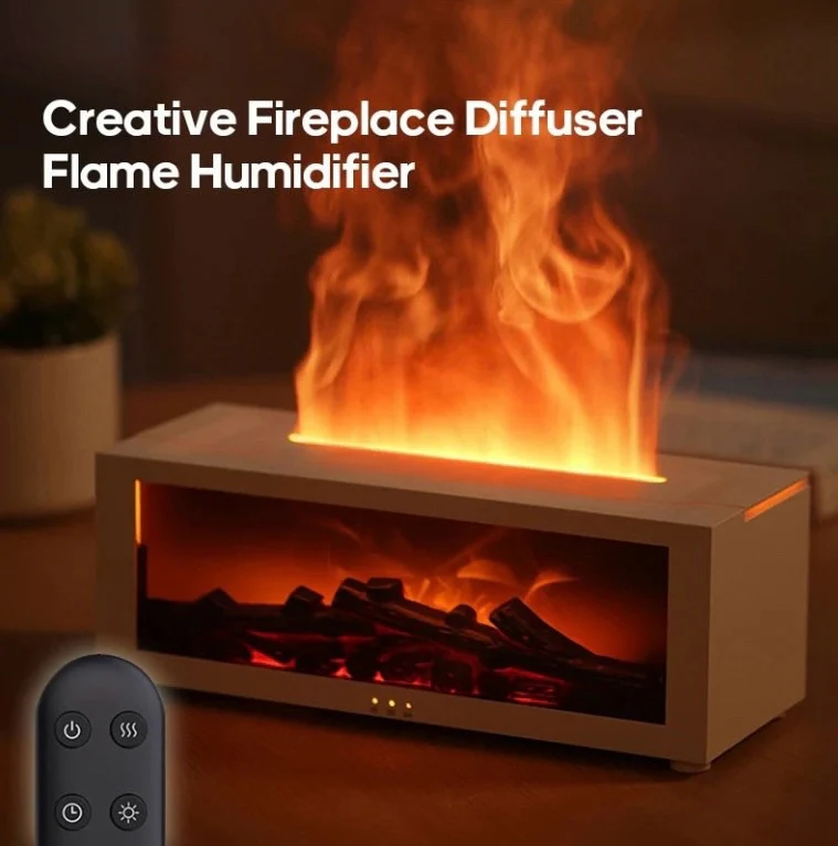 Creative Fireplace Air Humidifier Diffuser with LED Light Remote Control for Home Gift - Image 2