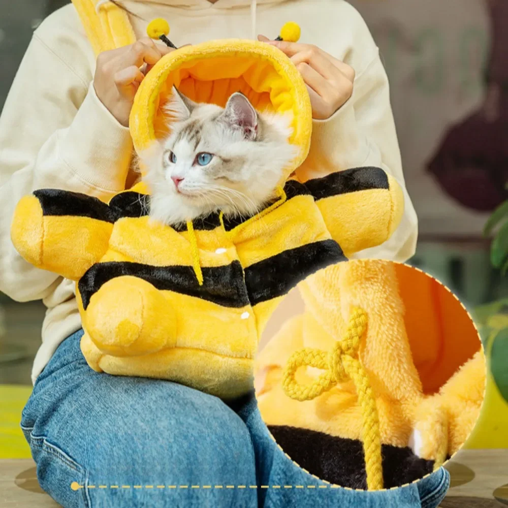 Cute Pet Carrier Bag - Soft Warm Carrier for Cats, Autumn & Winter Outings, Cozy Bee House Toy, Pet Clothes - Image 2