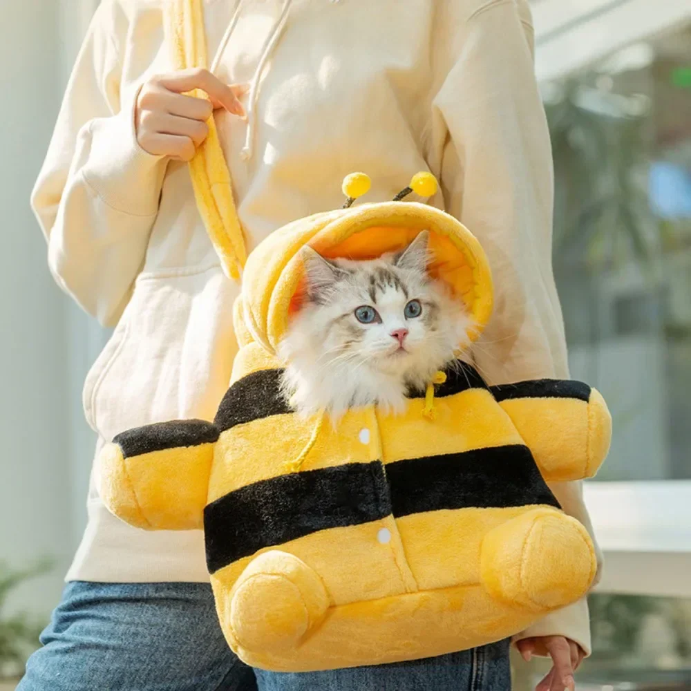 Cute Pet Carrier Bag - Soft Warm Carrier for Cats, Autumn & Winter Outings, Cozy Bee House Toy, Pet Clothes - Image 3