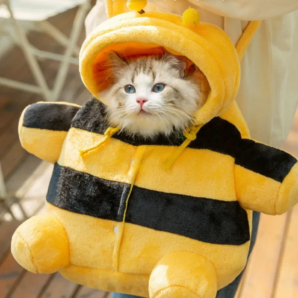 Cute Pet Carrier Bag - Soft Warm Carrier for Cats, Autumn & Winter Outings, Cozy Bee House Toy, Pet Clothes - Image 4