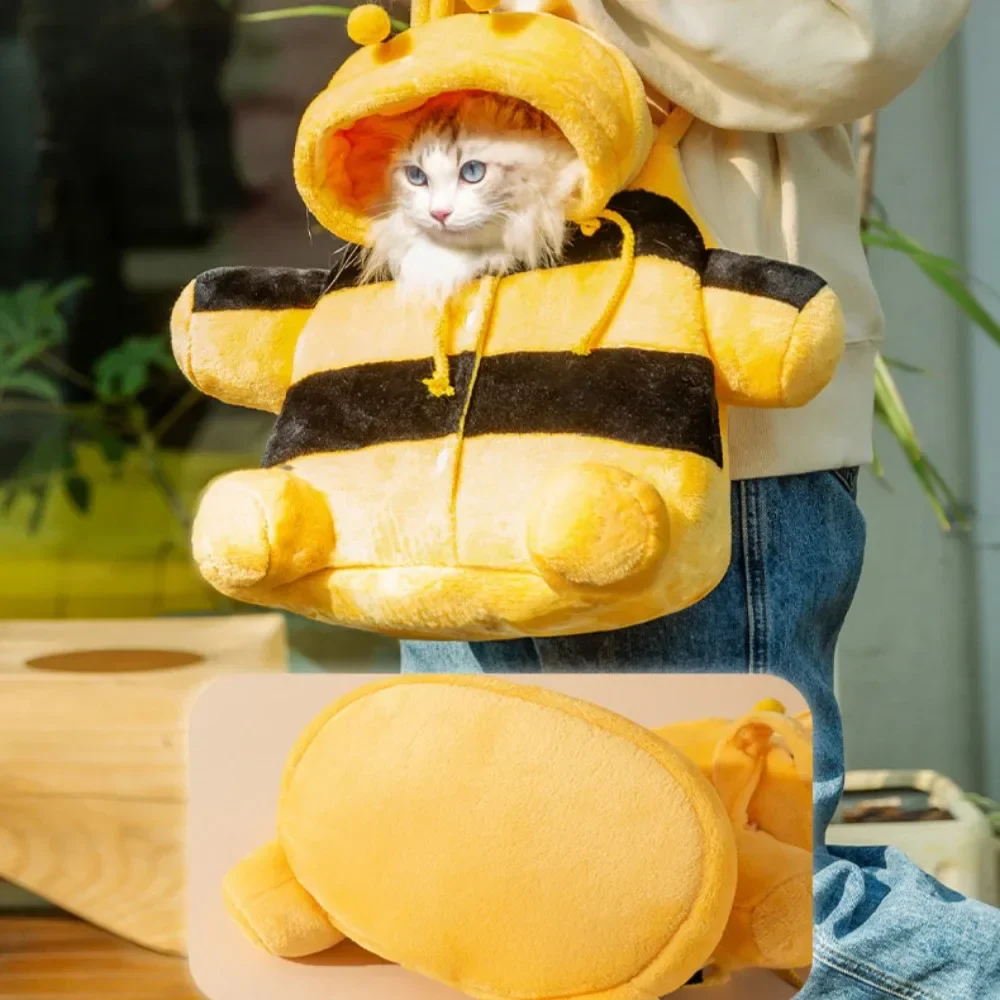 Cute Pet Carrier Bag - Soft Warm Carrier for Cats, Autumn & Winter Outings, Cozy Bee House Toy, Pet Clothes - Image 6