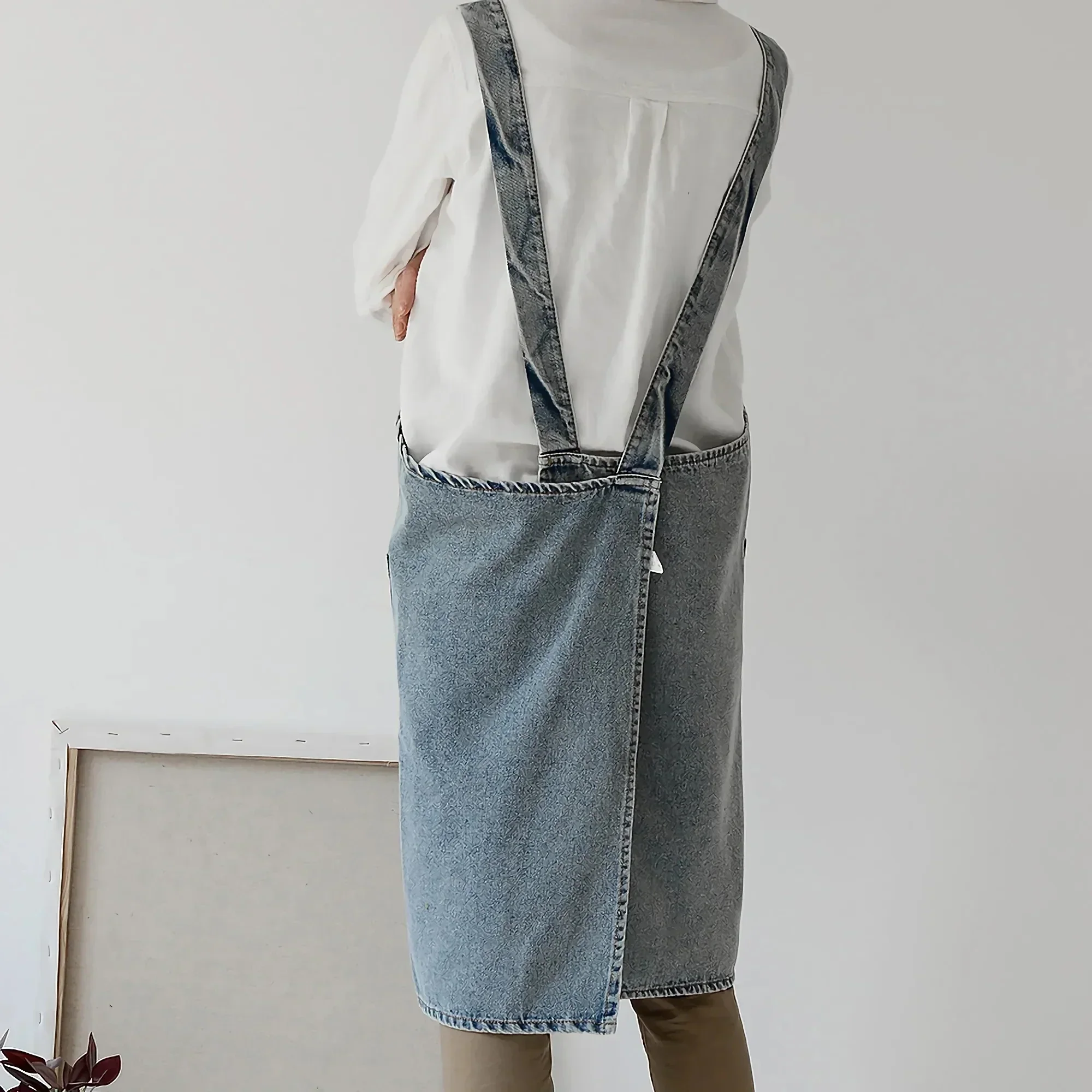 Denim Apron Washed Cotton Canvas Korean Dress Apron Fall 2025 Kitchen Garden Cooking Apron With Pockets - Image 5