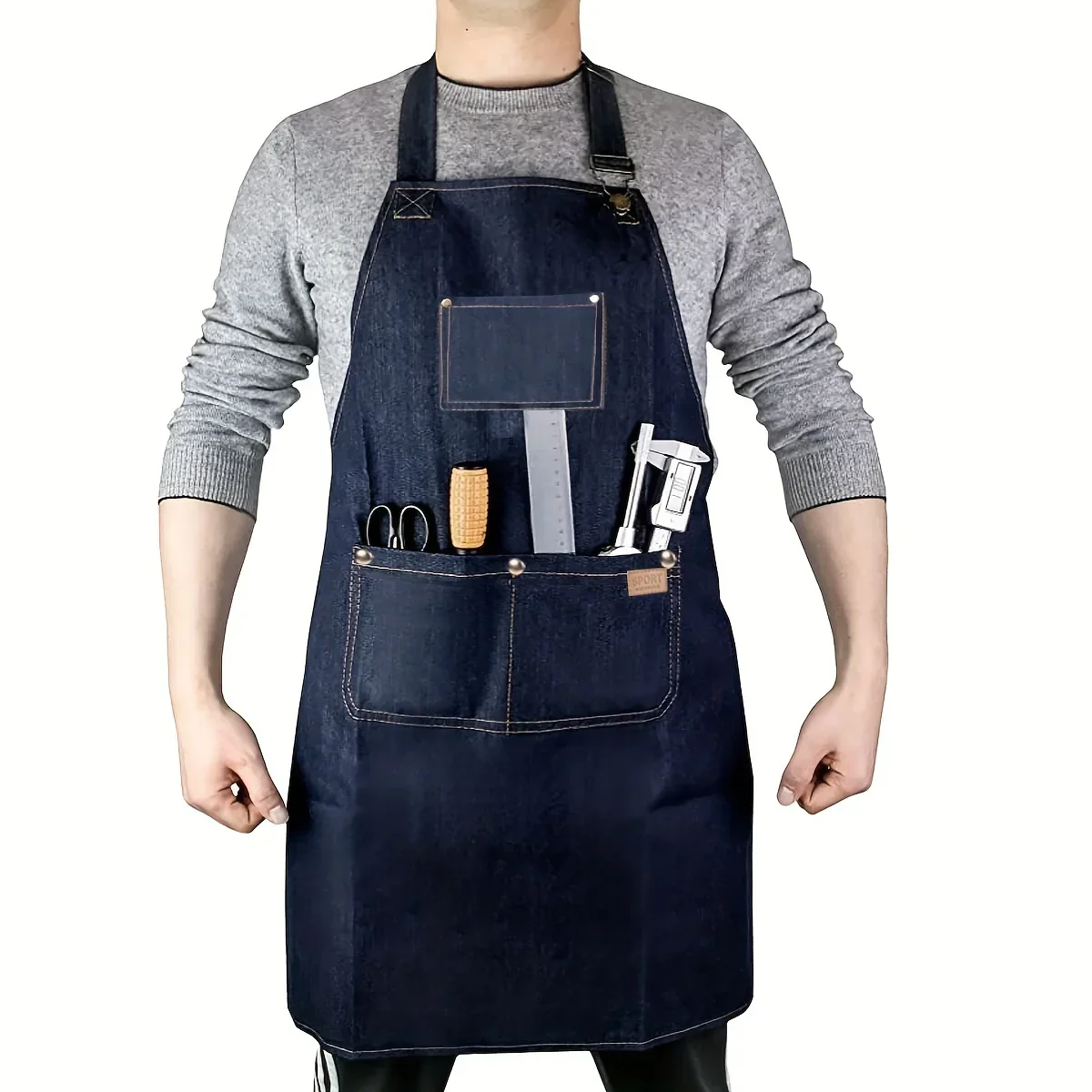 Denim Apron Waterproof Waxed Canvas Tool Apron Fall 2025 Durable Adjustable Work Apron With Multiple Pockets - Image 7