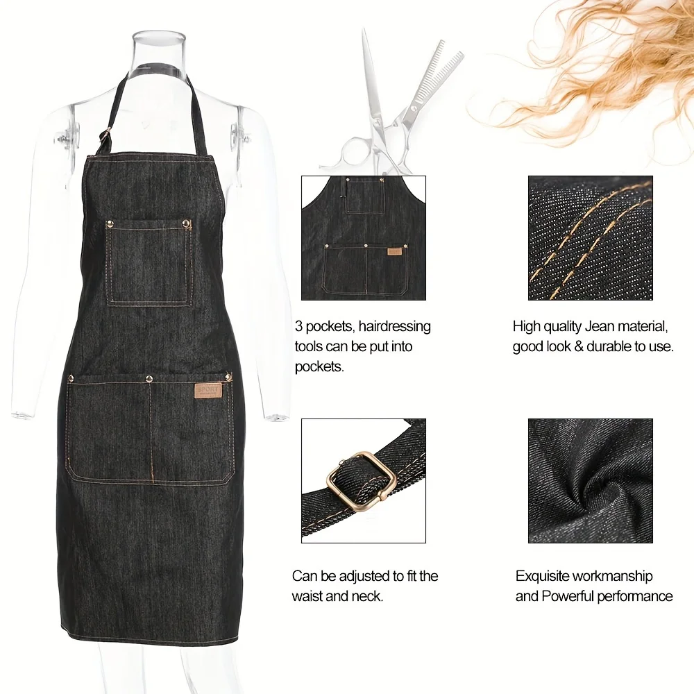 Denim Apron Waterproof Waxed Canvas Tool Apron Fall 2025 Durable Adjustable Work Apron With Multiple Pockets - Image 8