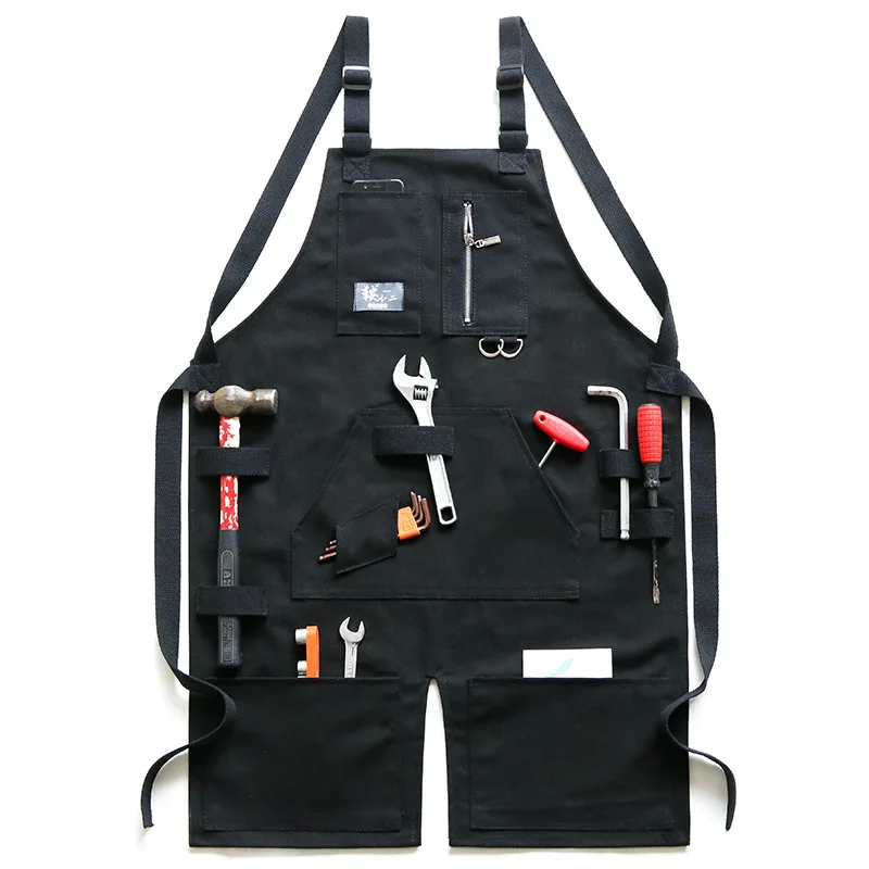 Denim Canvas Apron With Adjustable Cross Back Straps Work Apron Fall 2025 Custom Logo Durable Tool Pockets - Image 8