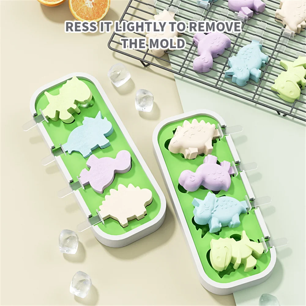 Dinosaur-Shaped Ice Cream Mold and Ice Pop Maker with Lid and Sticks, Food-Grade Silicone, Non-Stick, Temperature Resistant - Image 4