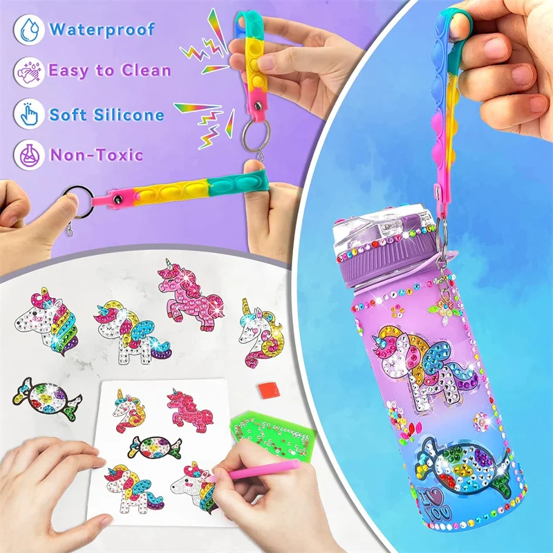 DIY Mermaid & Unicorn Water Bottle Craft Kits for Girls - Fun Arts and Crafts Birthday Gift with Fidget Keychain - Image 2
