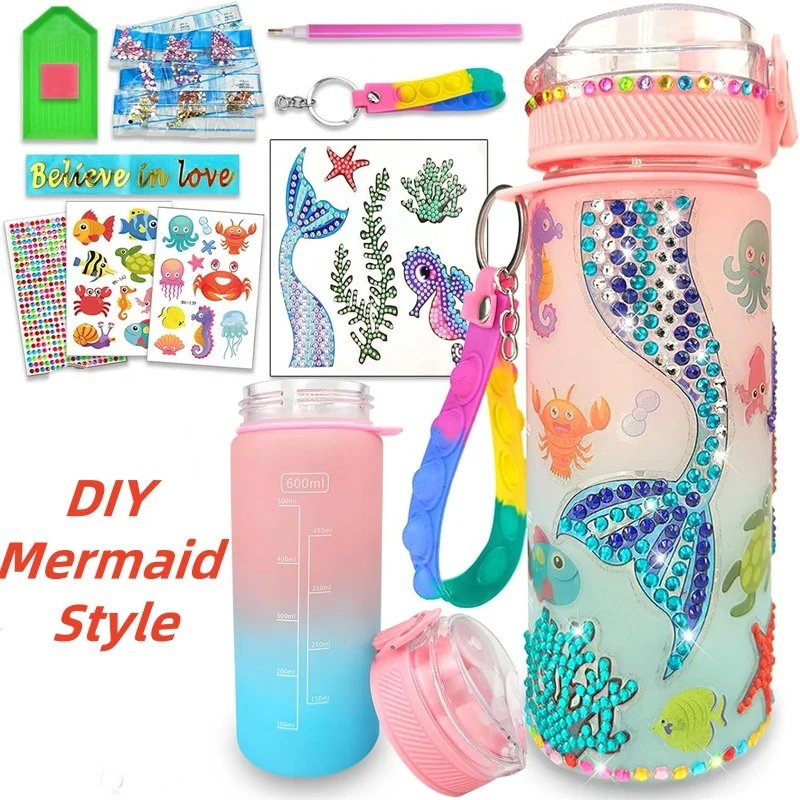 DIY Mermaid & Unicorn Water Bottle Craft Kits for Girls - Fun Arts and Crafts Birthday Gift with Fidget Keychain - Image 5