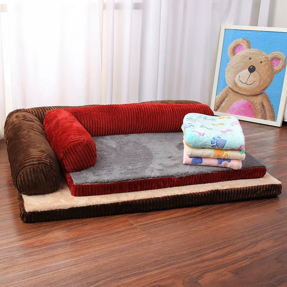 Dog Bed Coral Fleece L Shaped Sofa Bed Fall 2025 Waterproof Bolster Cushion Machine Washable Cozy Support - Image 2
