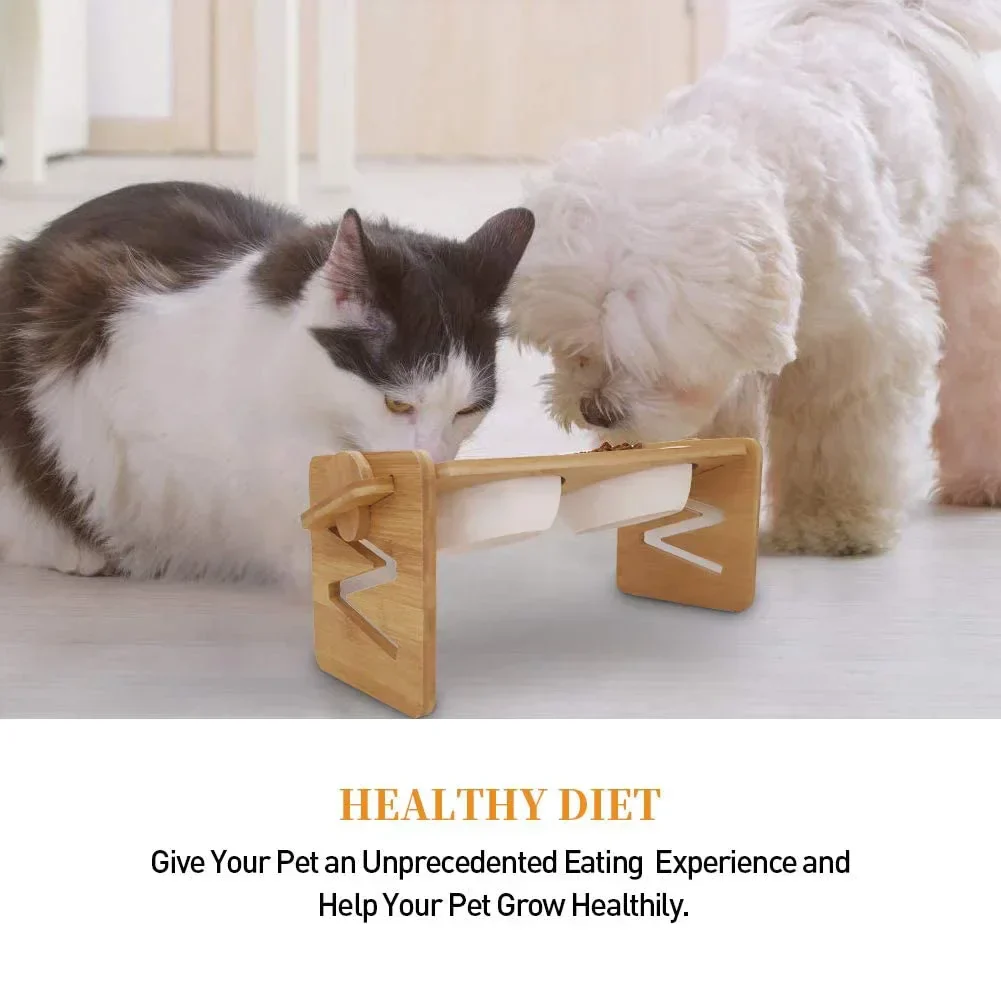 Dog Bowl Stand Adjustable Bamboo Elevated Feeder, Wooden Pet Bowl Holder Fall 2025 Ergonomic Neck Care - Image 6