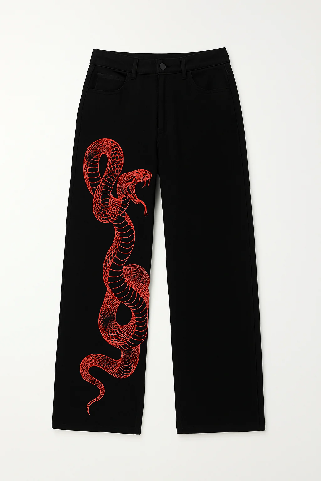 Dragon Embroidered Stretch Denim Jeans with Gold Brushstroke and Kanji Calligraphy Design - Image 2