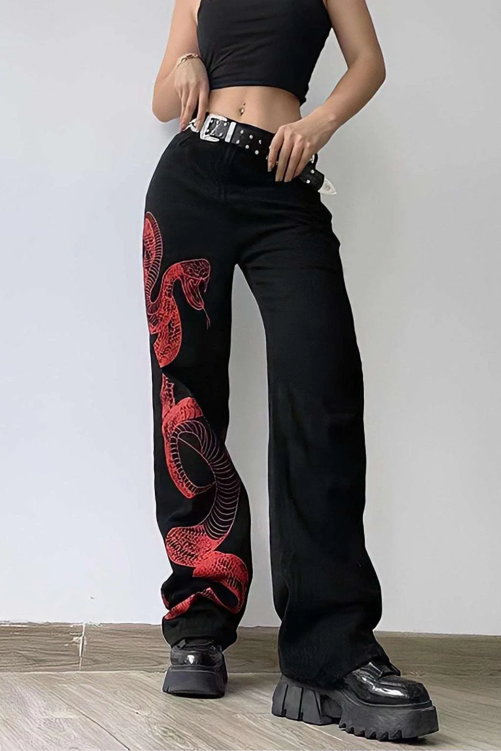Dragon Embroidered Stretch Denim Jeans with Gold Brushstroke and Kanji Calligraphy Design - Image 3