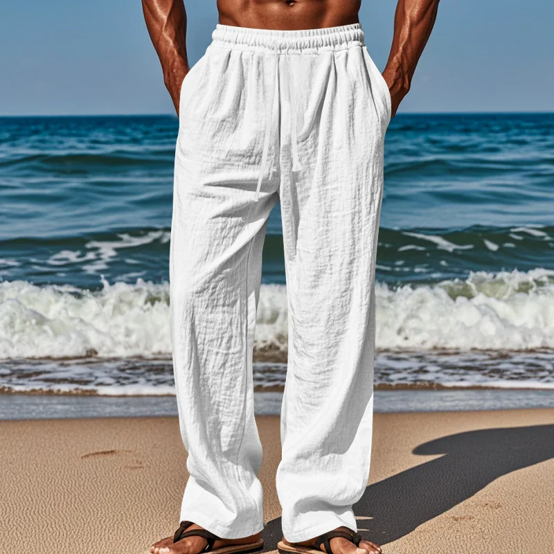 Drawstring Casual Beach Trousers - Loose Comfortable Solid Color Pants for Summer - Image 6