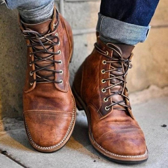 Durable Men Leather Boots - Lace-Up, Full-Grain, Work