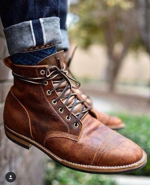 Durable Men Leather Boots - Lace-Up, Full-Grain, Work - Image 2