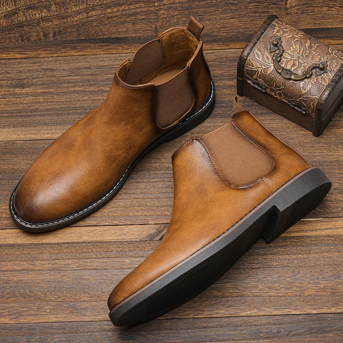 Durable Men's Chelsea Boots - Ankle Pull On, Leather - Image 2
