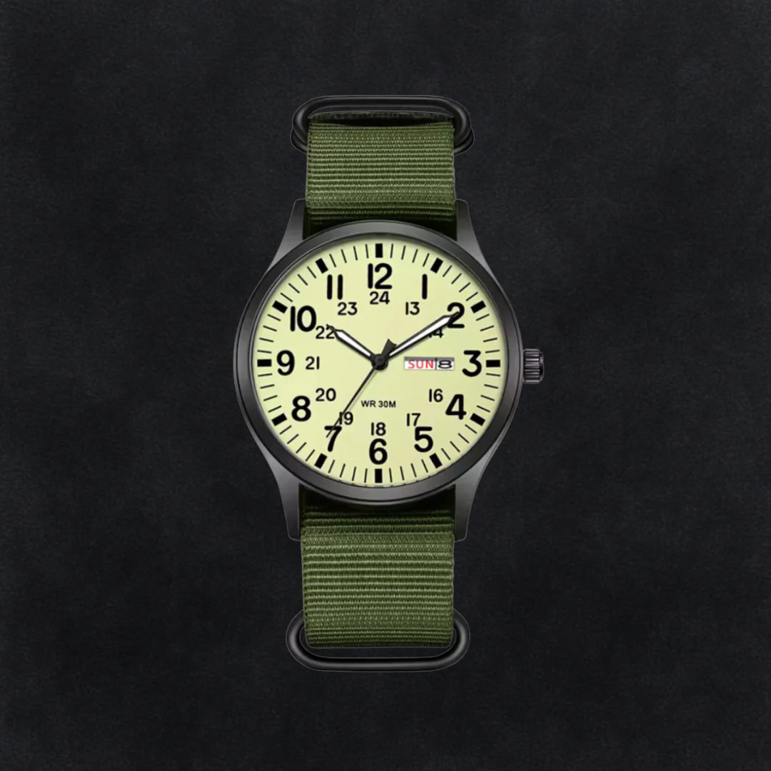 Durable Men’s Hiking Watch – Waterproof Stainless Steel Case, Nylon Strap, 42mm – Green Black - Image 11