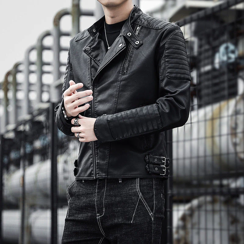 Durable Versatile Men’s Leather Jacket – Motorcycle Style, Polyurethane Leather, For Autumn And Winter - Image 4