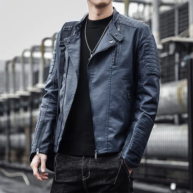 Durable Versatile Men’s Leather Jacket – Motorcycle Style, Polyurethane Leather, For Autumn And Winter - Image 5