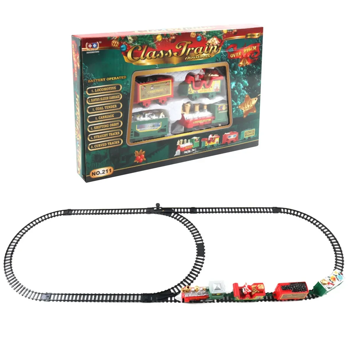 Eco-Friendly Christmas Electric Train Set - Track for Kids, Safe Holiday Gift & Tree Decoration with Santa Theme 216cm (85 inch) - Image 2