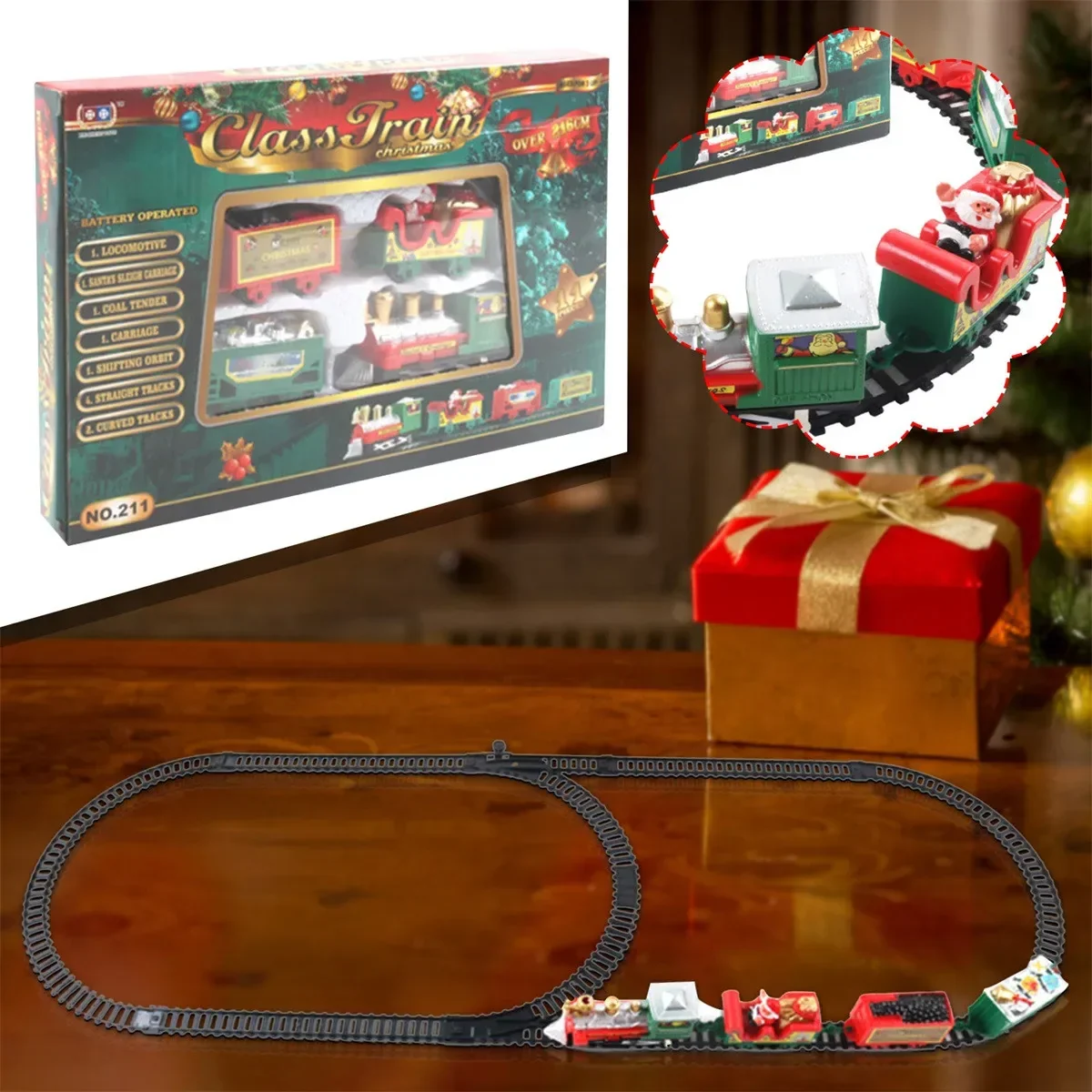 Eco-Friendly Christmas Electric Train Set - Track for Kids, Safe Holiday Gift & Tree Decoration with Santa Theme 216cm (85 inch) - Image 4