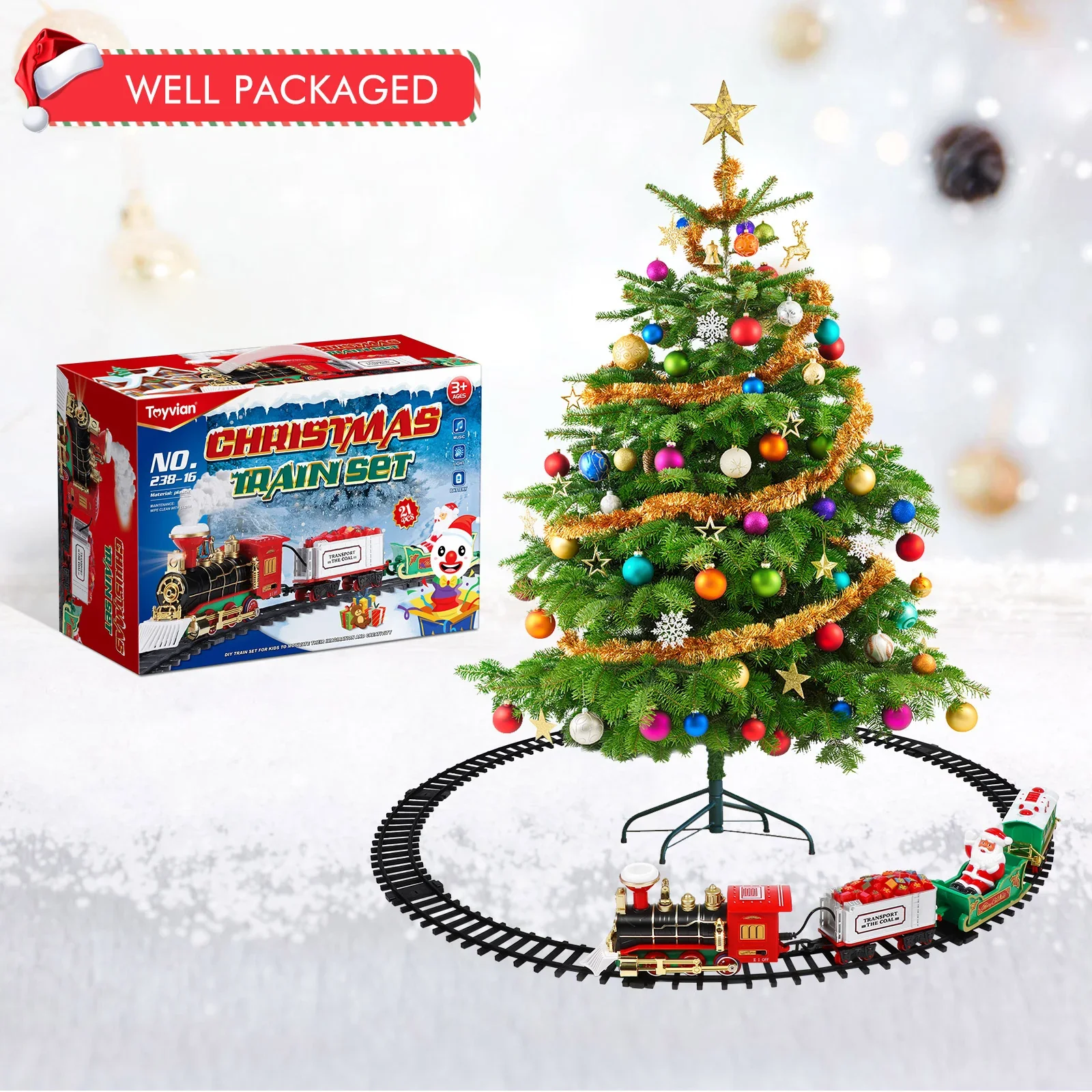 Electric Christmas Train Set for Kids - Colorful Plastic Model with Tracks, Realistic Sounds & Lights, Perfect Holiday Gift - Image 3