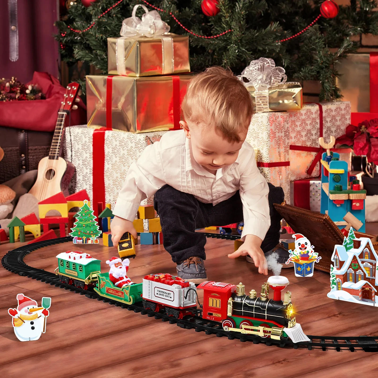 Electric Christmas Train Set for Kids - Colorful Plastic Model with Tracks, Realistic Sounds & Lights, Perfect Holiday Gift - Image 4