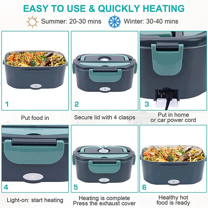 Electric Lunch Box Heater - 60W Food Warmer for Home & Car, Leak-Proof Design for Truckers and Commuters - Image 4