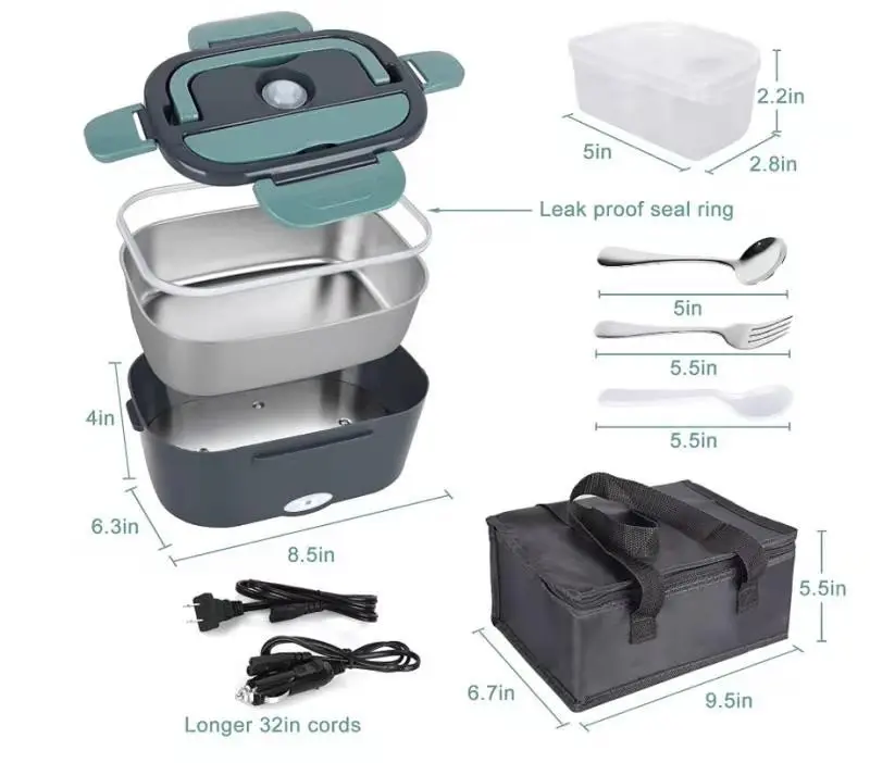 Electric Lunch Box Heater - 60W Food Warmer for Home & Car, Leak-Proof Design for Truckers and Commuters - Image 7