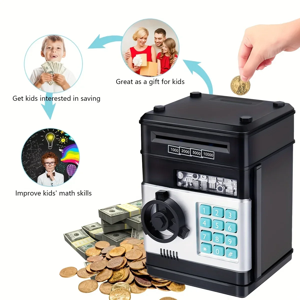 Electronic Piggy Bank Mini Safe with Password Lock - Cash Coin Saving Box for Kids, Fun Financial Gift - Image 3