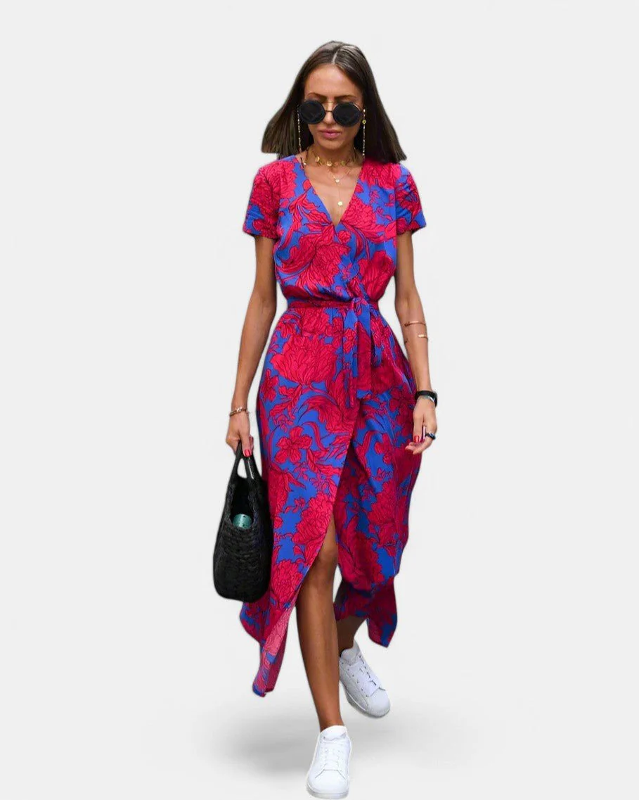 Elegant A-Line Women's Dress with V-Neck and Floral Pattern, Perfect for Summer and Formal Occasions - Image 4