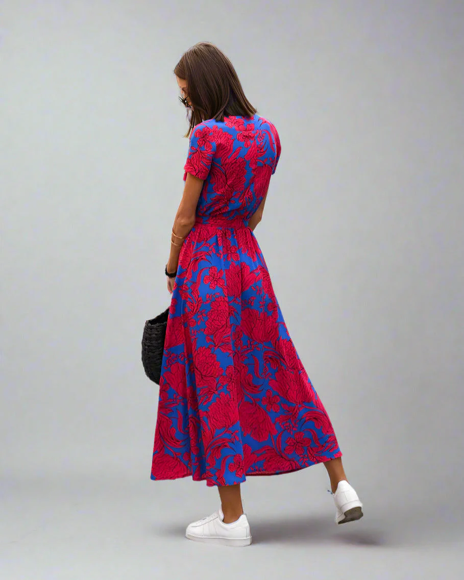Elegant A-Line Women's Dress with V-Neck and Floral Pattern, Perfect for Summer and Formal Occasions - Image 6