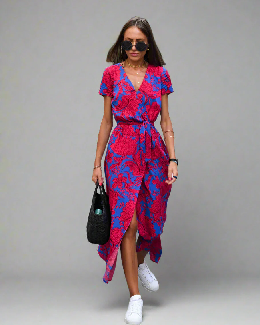 Elegant A-Line Women's Dress with V-Neck and Floral Pattern, Perfect for Summer and Formal Occasions - Image 7