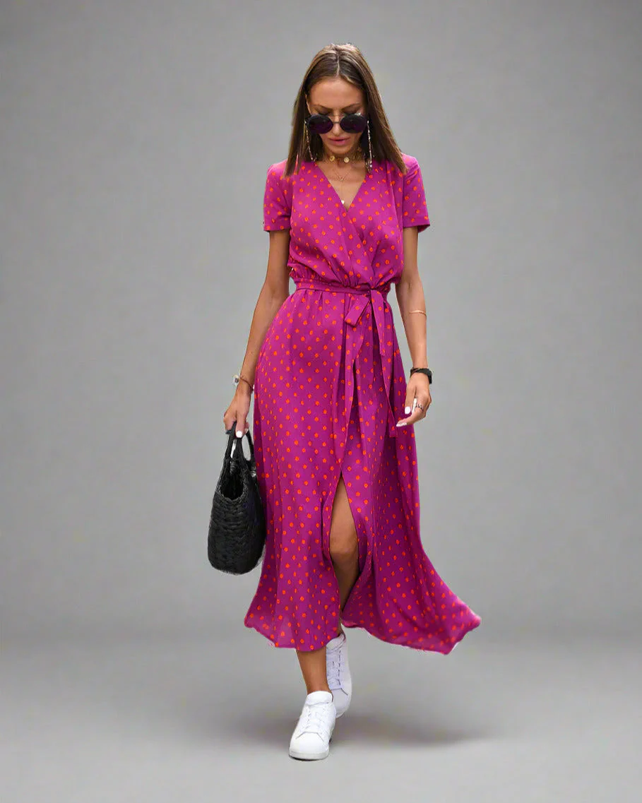 Elegant A-Line Women's Dress with V-Neck and Floral Pattern, Perfect for Summer and Formal Occasions - Image 9
