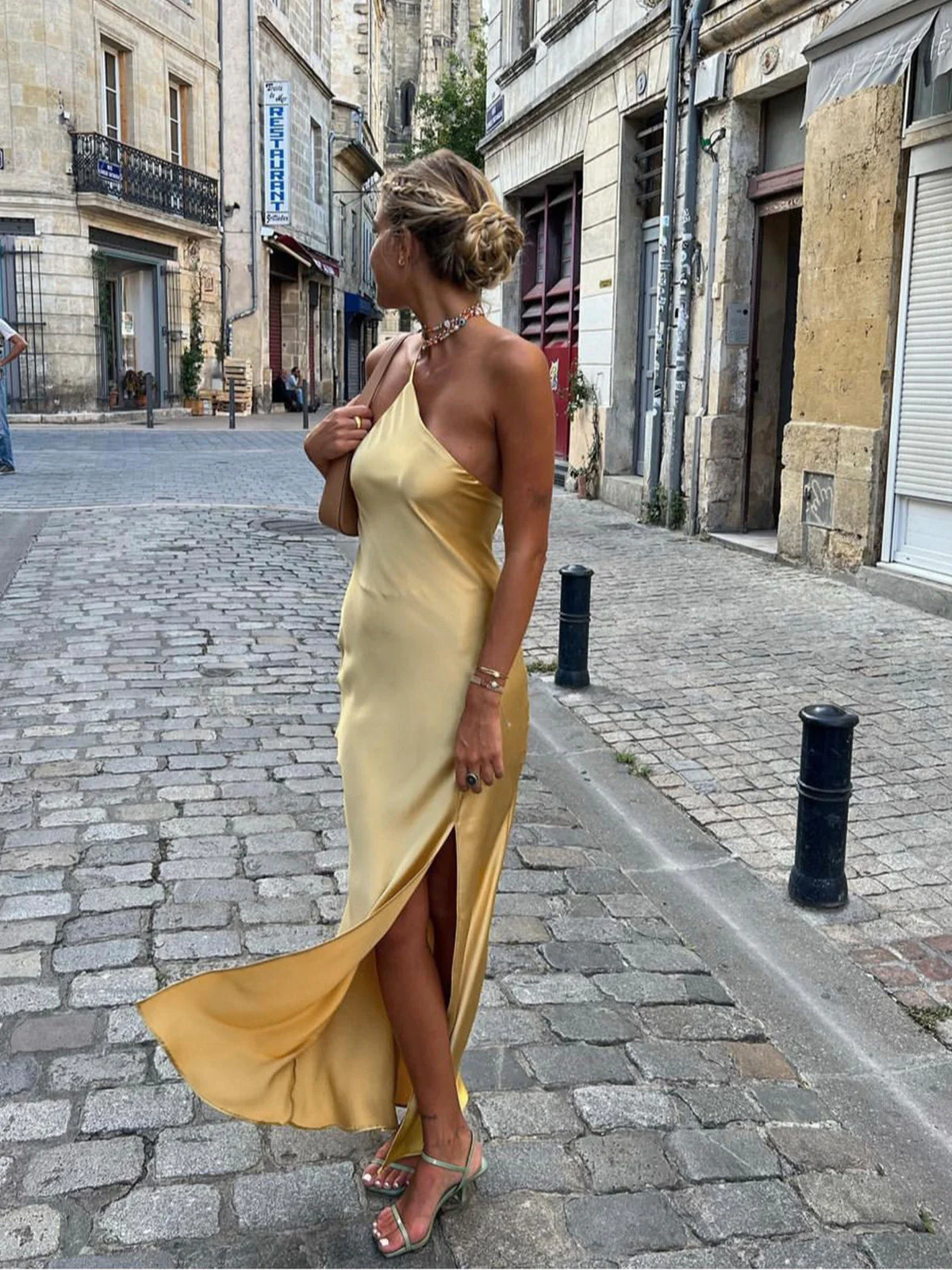 Elegant Backless Black Maxi Dress for Women, Open Shoulders Satin Long Dress for Special Occasions - Image 7
