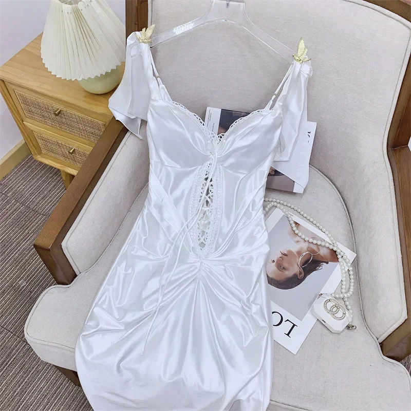 Elegant Backless Satin Summer Dress with Lace-Up Closure for Wedding Guests and Formal Events - Image 4