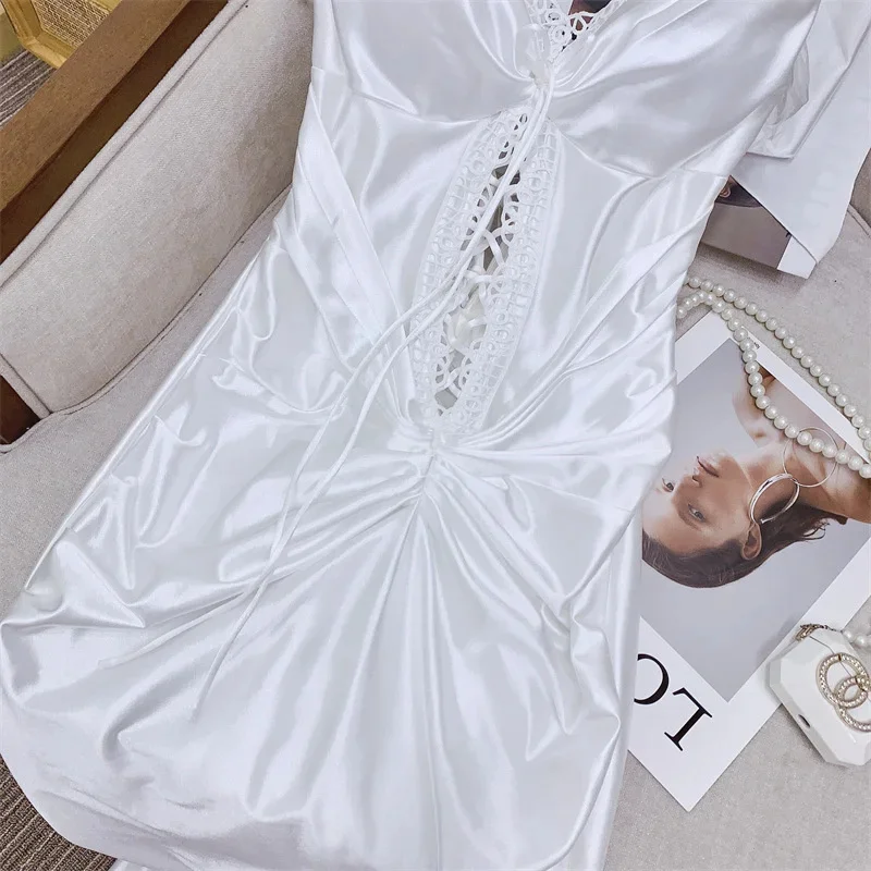 Elegant Backless Satin Summer Dress with Lace-Up Closure for Wedding Guests and Formal Events - Image 6