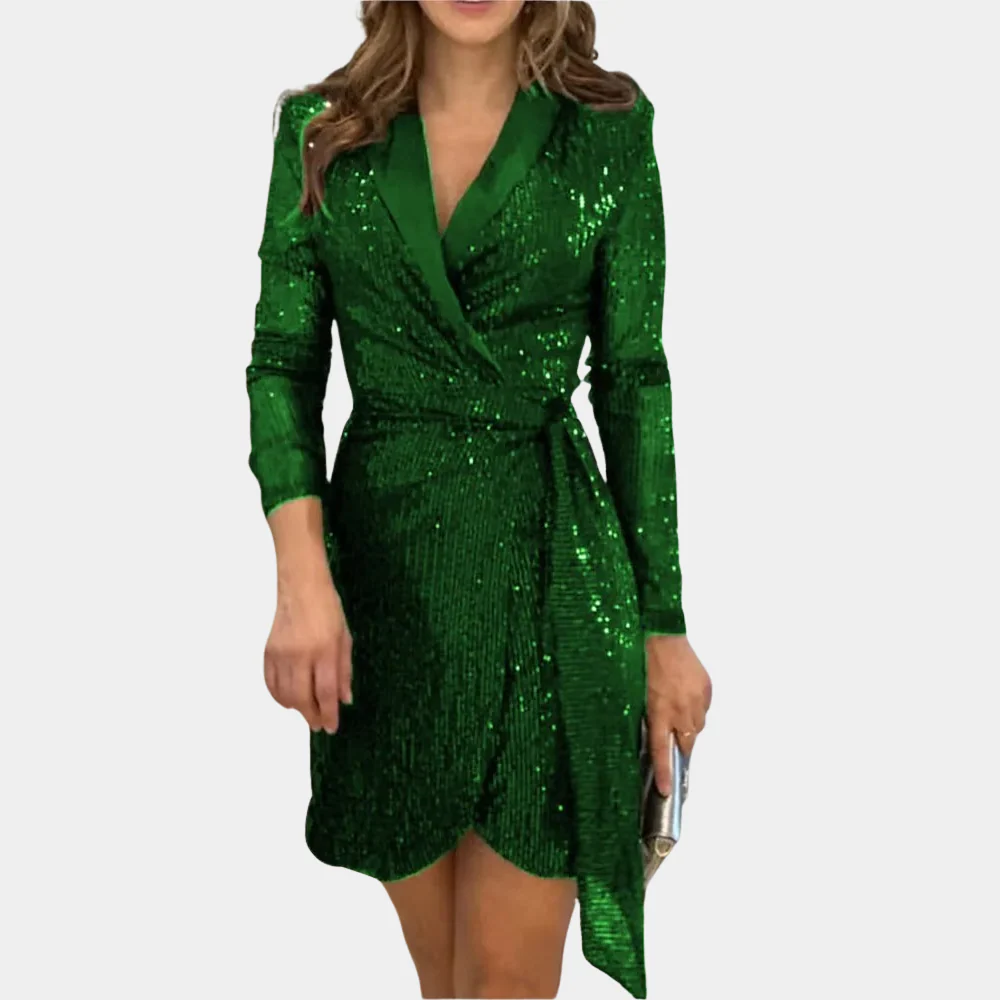 Elegant Blazer Dress with Belt and Glitter, Chic Summer Dress for Women, Plus Size Available - Image 2